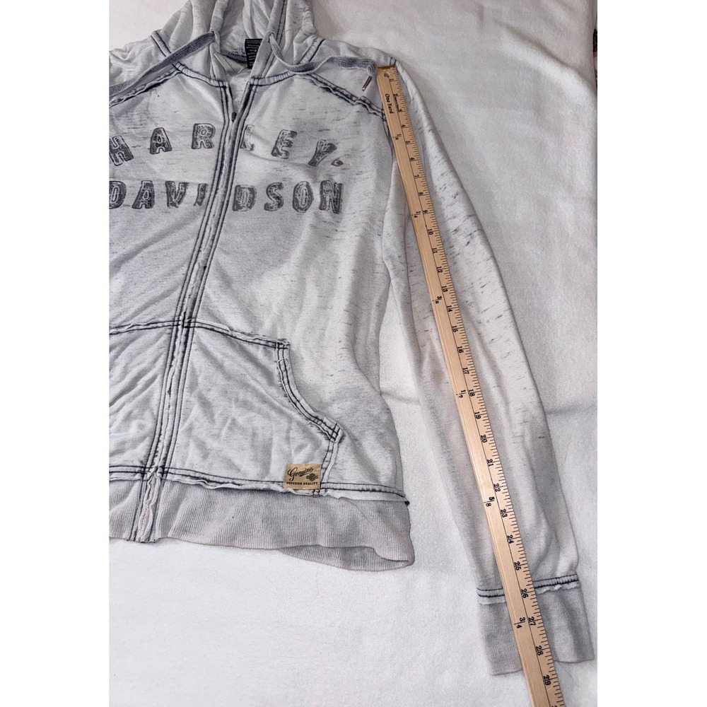 Harley Davidson Hoodie Womens XL Gray Fair Burnout Graphic Zip Up Eagle Logo - Picture 8 of 15